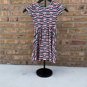 Dot Dot Smile Black and White Striped Dress with Red Hearts